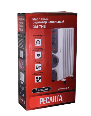 Масляный радиатор РЕСАНТА ОМ-7НВ с вентилятором по цене 4 390 руб. купить в Воронеже.