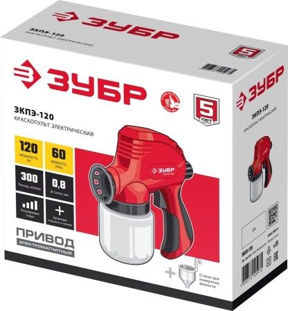 Краскопульт (краскораспылитель) электрический, ЗУБР ЗКПЭ-120, краскоперенос 300 мл/мин, вязкость краски 60 DIN, 0.8л, 120Вт по цене 3 110 руб. купить в Воронеже.