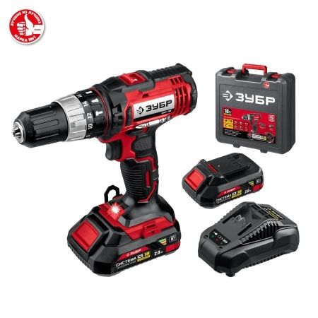 ЗУБР 18В, 2 АКБ (2Ач), в кейсе, ударная дрель-шуруповер. ДШУ-185-22 по цене 8 680 руб. купить в Воронеже.