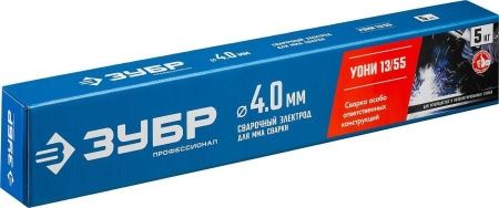 ЗУБР электрод сварочный УОНИ 13/55 с основным покрытием, d 4.0 х 450 мм, 5 кг в коробке, Профессионал. по цене 1 530 руб. купить в Воронеже.