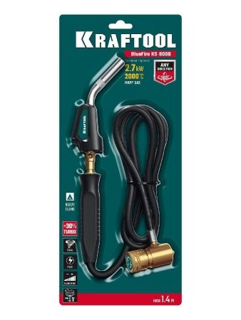 KRAFTOOL KS-8000, со шлангом 1.4м с пьезоподжигом на баллон турбо нагрев + 30% 2000°C, Газовая горелка Blue Fire (55512) по цене 3 450 руб. купить в Воронеже.