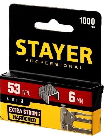 STAYER тип 53 (A/10/JT21), 6 мм, 1000 шт, калибр 23GA, скобы для степлера, Professional (3159-06) по цене 69 руб. купить в Воронеже. STAYER тип 53 (A/10/JT21), 6 мм, 1000 шт, калибр 23GA, скобы для степлера, Professional (3159-06) по цене 69 руб. купить в Воронеже.