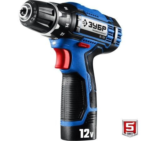 ЗУБР 12В + LED фонарь, 2 АКБ (2Ач), в кейсе, дрель-шуруповерт, Профессионал. DL-121-22F по цене  купить в Воронеже.