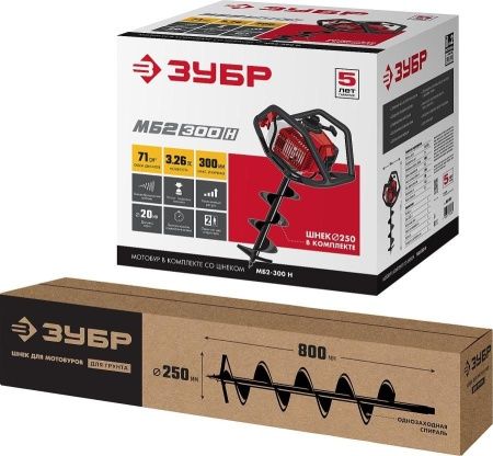 Мотобур (бензобур) со шнеком, d=60-300 мм, 71 см3, 2 оператора, ЗУБР по цене 23 450 руб. купить в Воронеже.