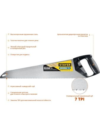 STAYER Universal, 500 мм, универсальная ножовка (15050-50) по цене 470 руб. купить в Воронеже.