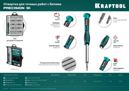 Precision-51 отвертка для точных работ со сменными битами 51 предм., KRAFTOOL по цене 2 880 руб. купить в Воронеже.