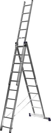 Трехсекционная лестница СИБИН, 10 ступеней, со стабилизатором, алюминиевая по цене 18 680 руб. купить в Воронеже.