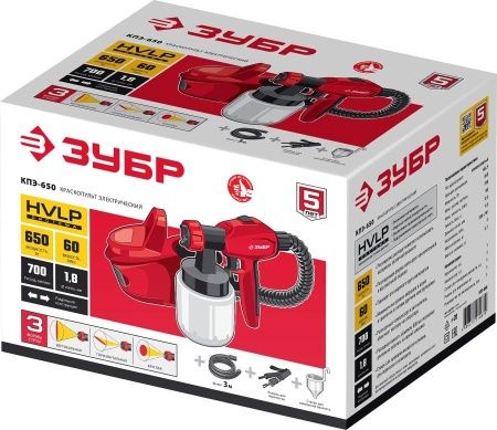 Краскопульт (краскораспылитель) электрич, ЗУБР КПЭ-650, HVLP, 0.8л, краскоперенос 0-700мл/мин, вязкость краски 60 DIN/сек, сопло 1.8мм, 650Вт по цене 5 920 руб. купить в Воронеже.