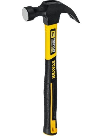 STAYER Hercules, 450 г, молоток-гвоздодёр столярный с фиберглассовой рукояткой, Professional (2026-450) по цене 770 руб. купить в Воронеже.