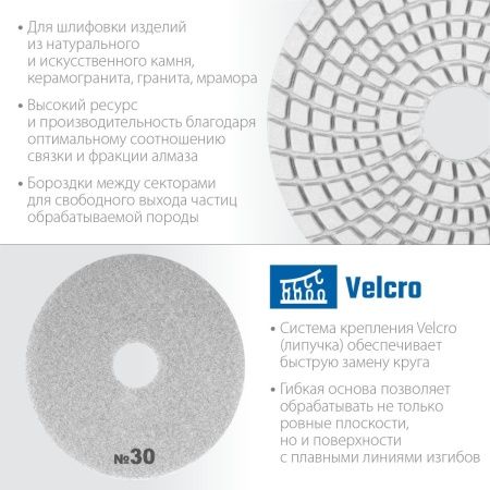 ЗУБР 100 мм, №30, мокрое шлифование, алмазный гибкий шлифовальный круг АГШК, Профессионал (29866-030) по цене 406 руб. купить в Воронеже.