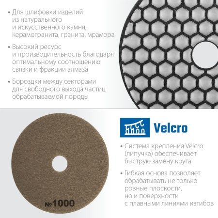 ЗУБР 100 мм, №1000, сухое шлифование, алмазный гибкий шлифовальный круг АГШК, Профессионал (29868-1000) по цене 520 руб. купить в Воронеже.
