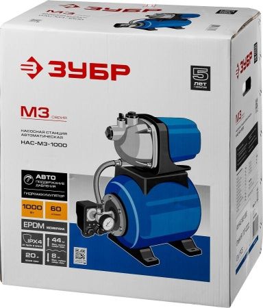 Станция насосная ЗУБР ″Мастер″ М3 автоматическая, 1000 Вт, пропускная способность 60 л/мин, напор 44 м, бак 20 л по цене 16 160 руб. купить в Воронеже.
