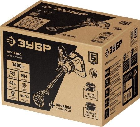 Миксер ЗУБР МР-1400-2 строительный, 2-скоростной, 1400 Вт, 13 Нм, 0-620 / 0-810 об/мин, М14 патрон, перемешивание ″вверх/вниз″ по цене 11 590 руб. купить в Воронеже.