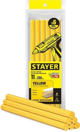 STAYER Yellow желтые клеевые стержни, d 11 мм х 200 мм 6 шт. 125 г.