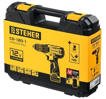 STEHER 12В, 1 АКБ (2Ач), в кейсе, дрель-шуруповерт. CD-120-1 по цене 1 990 руб. купить в Воронеже.