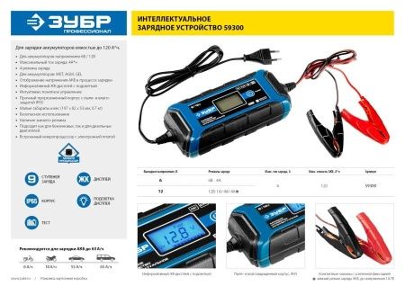 ЗУБР ЗУ-120 зарядное устройство: 6/12 В, 4А. по цене 4 350 руб. купить в Воронеже.