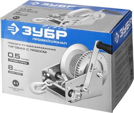 Лебедка ручная барабанная ЗУБР ″Профессионал″, тяговая, тросовая, 0,5т, 8м по цене 3 240 руб. купить в Воронеже.