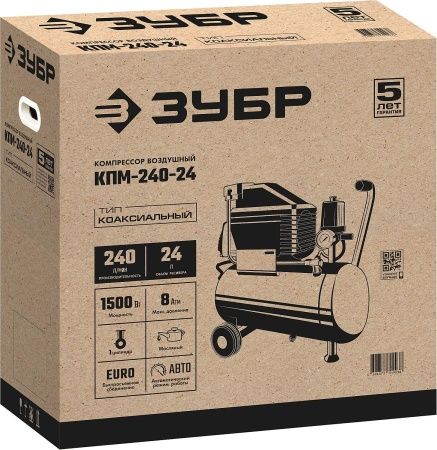 Компрессор воздушный, 240 л/мин, 24 л, 1500 Вт, ЗУБР, КПМ-240-24 по цене 14 200 руб. купить в Воронеже.