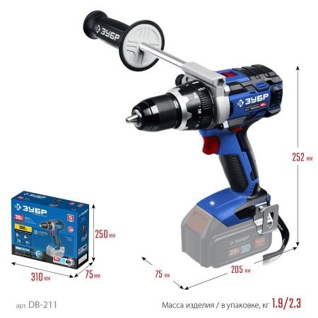 ЗУБР Т7, 20 В, 100 Н·м, без АКБ, бесщеточная дрель-шуруповерт, Профессионал (DB-211) по цене 13 440 руб. купить в Воронеже.