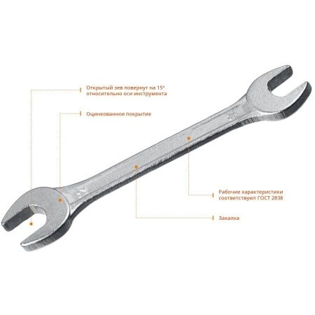 Рожковый гаечный ключ 10 x 12 мм, СИБИН по цене 104 руб. купить в Воронеже.