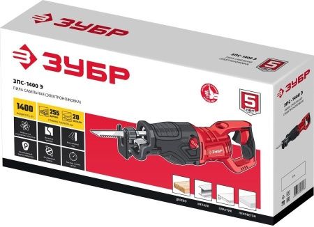 Пила сабельная (электроножовка), ЗУБР ЗПС-1400 Э, 1400 Вт, 0-2800 ход/мин, рез 255 мм (дерево), 20 мм (сталь), ход штока 32 мм, маятник. ход по цене 11 960 руб. купить в Воронеже.