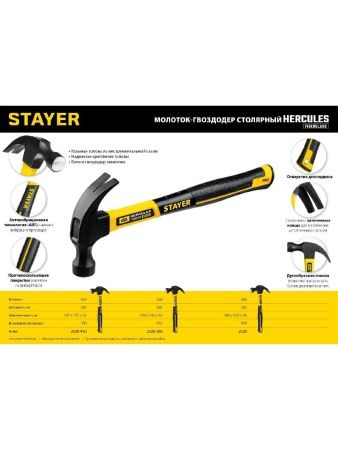 STAYER Fiberglass, 680 г, с фиберглассовой рукояткой, столярный молоток-гвоздодёр, Professional (2026) по цене 1 030 руб. купить в Воронеже.