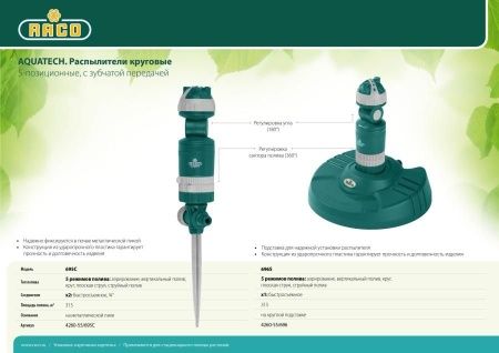 RACO AQUATECH 695C 315 м2 полив, на металлической пике, распылитель круговой, 5-позиционный по цене 2 700 руб. купить в Воронеже.