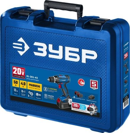 ЗУБР 20В, 2 АКБ (4Ач), в кейсе, дрель-шуруповерт, Профессионал. DL-201-42 по цене 13 490 руб. купить в Воронеже. ЗУБР 20В, 2 АКБ (4Ач), в кейсе, дрель-шуруповерт, Профессионал. DL-201-42 по цене 13 490 руб. купить в Воронеже.