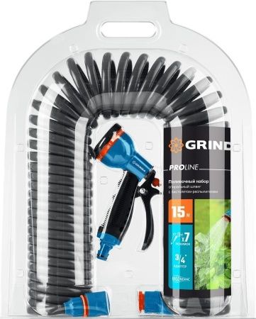 GRINDA PROLine набор поливочный: шланг спиральный 3/8″x15м, пистолет-распылитель, адаптеры по цене 2 530 руб. купить в Воронеже.