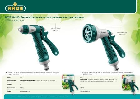 RACO 506C плавная регулировка, курок сзади, пистолет поливочный пластиковый с TPR по цене 970 руб. купить в Воронеже.