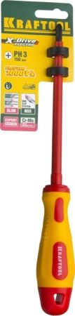 Отвертка KRAFTOOL, высоковольтная, Cr-Mo-V стержень, двухкомпонент. маслобензостойкая рукоятка, PH №3, 150мм по цене 540 руб. купить в Воронеже.