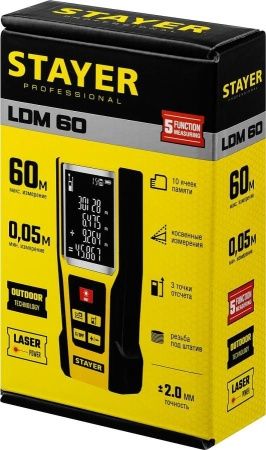 Дальномер лазерный, ″LDM-60 ″, дальность 60 м, 5 функций, STAYER Professional по цене 3 590 руб. купить в Воронеже.