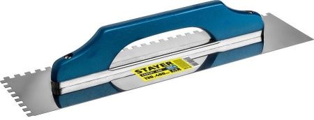 STAYER Eхpert 480 130х480мм, 8х8 мм, гладилка ″Швейцарская″ нержавеющая с пластиковой ручкой, зубчатая