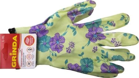 Садовые перчатки GRINDA, прозрачное нитриловое покрытие, зелёные, размер L-XL по цене  купить в Воронеже.