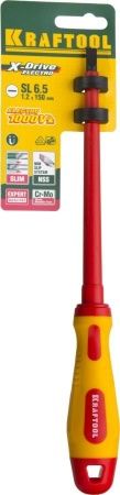 Отвертка KRAFTOOL, высоковольтная, Cr-Mo-V стержень, двухкомпонент. маслобензостойкая рукоятка, SL, 6,5х150мм по цене 480 руб. купить в Воронеже.