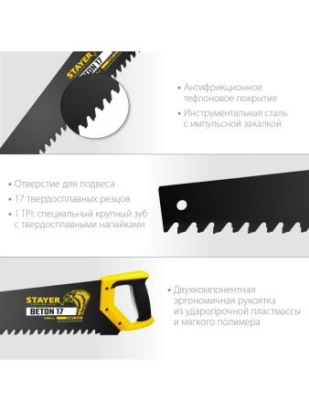 STAYER Beton Cut, 700 мм, специальная ножовка, Professional (2-15097) по цене 1 260 руб. купить в Воронеже.