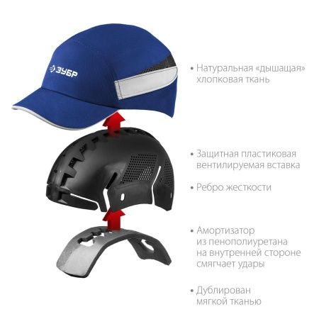 Защитная каскетка ЗУБР БИНОМ ударопрочный корпус, козырёк 55мм, размер от 54 до 59см по цене 2 050 руб. купить в Воронеже.
