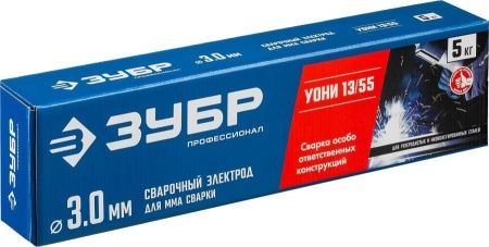 ЗУБР электрод сварочный УОНИ 13/55 с основным покрытием, d 3.0 х 350 мм, 5 кг в коробке, Профессионал. по цене 1 540 руб. купить в Воронеже. ЗУБР электрод сварочный УОНИ 13/55 с основным покрытием, d 3.0 х 350 мм, 5 кг в коробке, Профессионал. по цене 1 540 руб. купить в Воронеже.