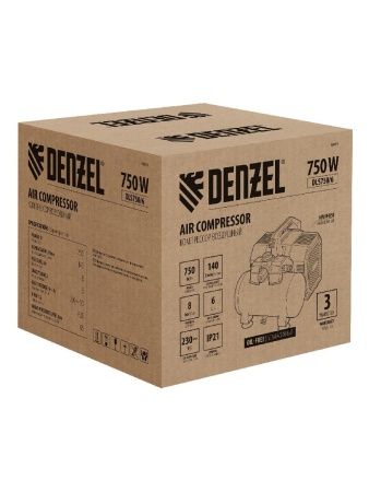 Компрессор  DLS750/6 безмасляный малошумный 750 Вт, 140 л/мин,ресивер 6 л Denzel по цене 18 270 руб. купить в Воронеже.