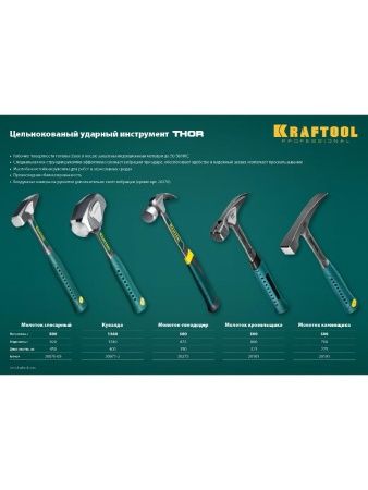 KRAFTOOL Thor, 600 г, цельнокованый молоток кровельщика (20181) по цене 3 220 руб. купить в Воронеже.