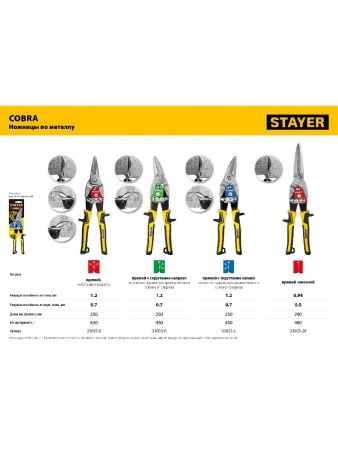 STAYER Cobra, 250 мм, правые ножницы по металлу (23055-R) по цене 750 руб. купить в Воронеже. STAYER Cobra, 250 мм, правые ножницы по металлу (23055-R) по цене 750 руб. купить в Воронеже.