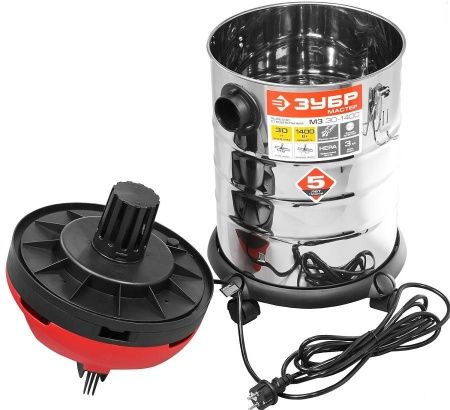 Пылесос строительный, ЗУБР ПУ-30-1400 М3, модель М3-30, 30 л, 1400 Вт, сухая и влажная уборка, корпус из нержавеющей стали, розетка до 2000Вт по цене 8 390 руб. купить в Воронеже.