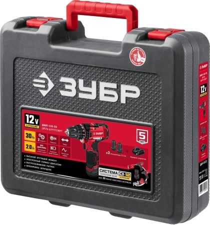 ЗУБР 12В, 2 АКБ (2Ач), в кейсе, дрель-шуруповерт. ДШЛ-125-22 по цене 6 820 руб. купить в Воронеже.