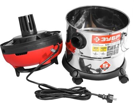 Пылесос строительный, ЗУБР ПУ-20-1400 М3, модель М3-20, 20 л, 1400 Вт, сухая и влажная уборка, корпус из нержавеющей стали, розетка до 2000Вт по цене 7 690 руб. купить в Воронеже.