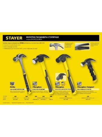 STAYER Compact, 225 г, столярный укороченный молоток-гвоздодёр, Professional (2026-225) по цене 510 руб. купить в Воронеже.