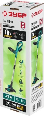 ЗУБР 18В аккумуляторный триммер, 1 АКБ (2Ач) . ТА-185-21 по цене 9 270 руб. купить в Воронеже.