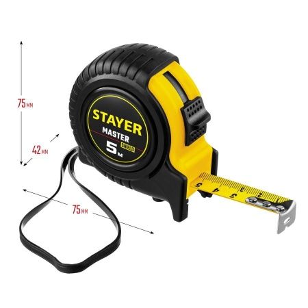 STAYER MASTER 5м / 19мм рулетка в ударостойком обрезиненном корпусе по цене 315 руб. купить в Воронеже.