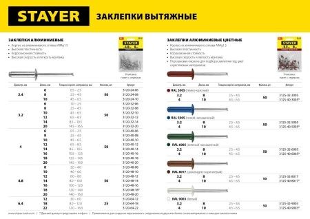 Алюминиевые заклепки Pro-FIX, 3.2 х 8 мм, 50 шт, STAYER Professional по цене 72 руб. купить в Воронеже.