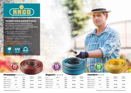 RACO PREMIUM, 3/4″, 50 м, 35 атм, пятислойный, усиленный двумя слоями армирования, поливочный шланг (40300-3/4-50) по цене 9 430 руб. купить в Воронеже.