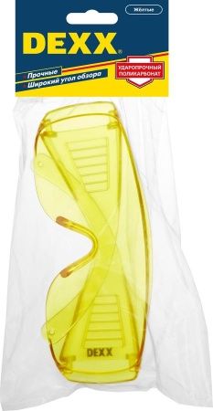 DEXX открытого типа, жёлтые, широкое моностекло с дополнительной боковой защитой и вентиляцией, защитные очки (11051) по цене 96 руб. купить в Воронеже.